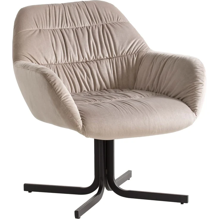 Wohnling Loungesessel Samt Beige gepolstert Metallbeine mit Rückenlehne und Armlehnen 64x68x74 cm – Bild 1