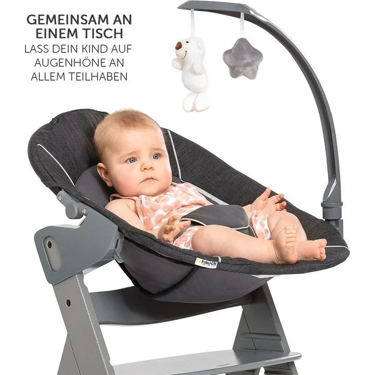 Hauck Hochstuhl Alpha Plus Grau - Newborn Set Deluxe (Set, 4 St), Holz Babystuhl ab Geburt inkl. Aufsatz für Neugeborene & Sitzauflage – Bild 2