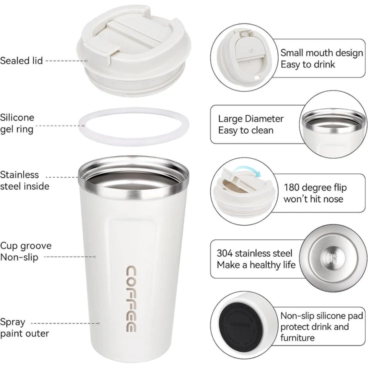 ERBO Kaffeebecher to go Thermobecher Edelstahl Kaffeetasse mit Deckel – Bild 2