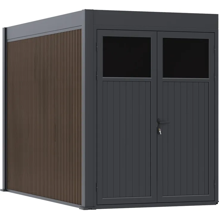 Weide Anbau-Gartenhaus 3,6x2m Gerätehaus aus Aluminium & WPC in Anthrazit & Teak