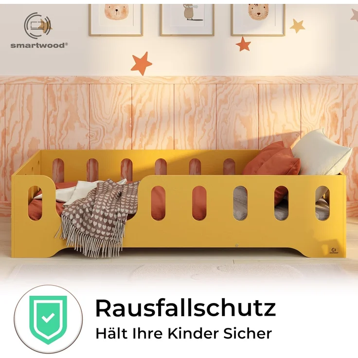 smartwood Kinderbett Bodenbett 80x200 mit Rausfallschutz & Lattenrost - Senfgelb - Kinder Montessori Bett TILA 2L mit glatten Kanten - Betten für schnelle Montage - Bis 230 kg belastbar – Bild 5