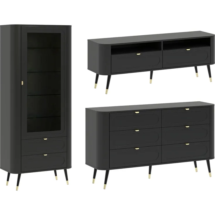 Wohnzimmer-Set Blinx Wohnwand-Set Setgröße schwarz Schwarz gold