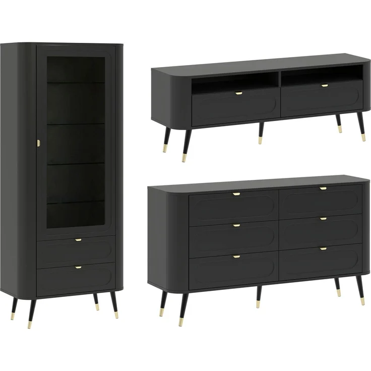 Wohnzimmer-Set Blinx Wohnwand-Set Setgröße schwarz Schwarz gold
