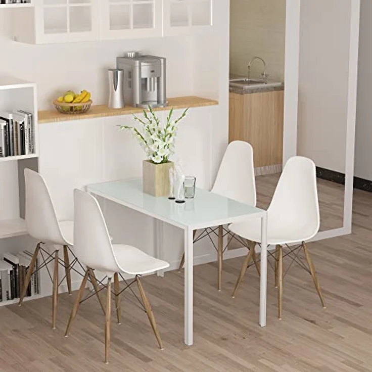 HOMCOM Esstisch 120x60 cm Küchentisch für 4 Personen Esszimmertisch mit Tischplatte aus Hartglas moderner Tisch für Küche, Esszimmer Wohnzimmer Weiß – Bild 9