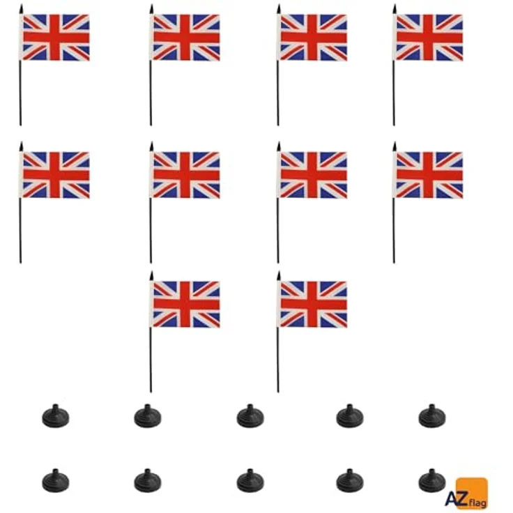 AZ FLAG 10 Stück Tischflagge Großbritanniens – 15 x 10 cm – 10 Mini-Flaggen für Großbritannien – für Büro, 100% Polyester, mit 25 cm Fahne und Sockel aus schwarzem Kunststoff – Bild 5