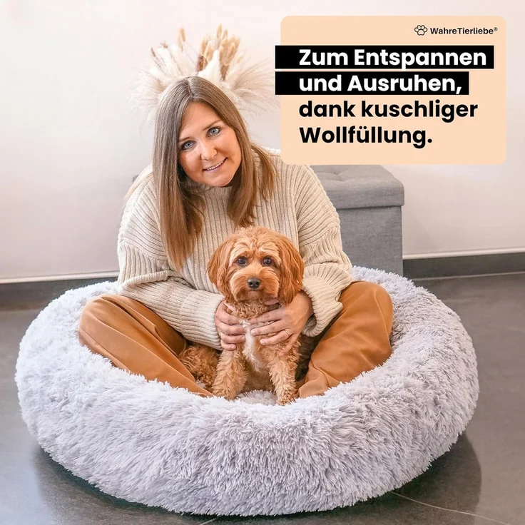 Wahre Tierliebe Hundebett Donut - Das Original - waschbar [XL, 120cm, grau] Hundekissen, Hundekorb, Flauschiges Hundebett für große, mittelgroße & kleine Hunde – Bild 3