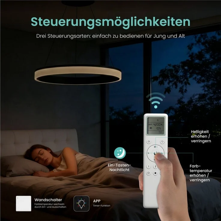 Mai & Mai Pendelleuchte Hängelampe LED-pendellampe 20W/30W stufenlos dimmbar Luvina02, LED-Deckenlampe mit drei Bedienungsmöglichkeiten – Bild 2