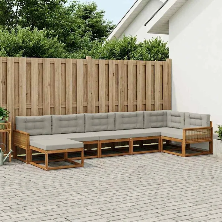 vidaXL Outdoor-Sofagarnitur 7 stk. 7-Sitzer Natur und Hellgrau 3382749