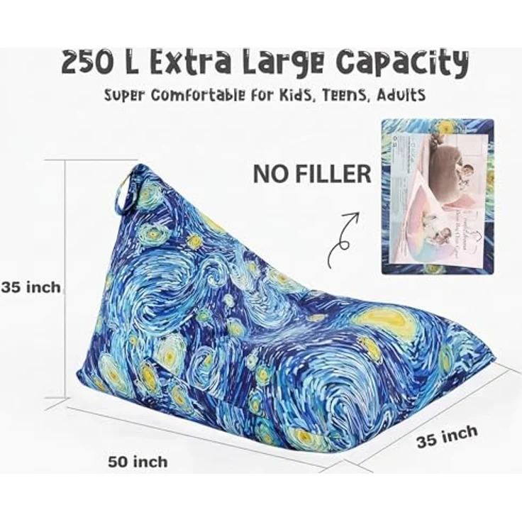 Nobildonna Sitzsack-Stuhlbezug für Kinder und Erwachsene, extra großer Sitzsack ohne Füllung, Plüschtierhalter und Organizer, Premium-Segeltuch, 250 l (Sternennacht) – Bild 3