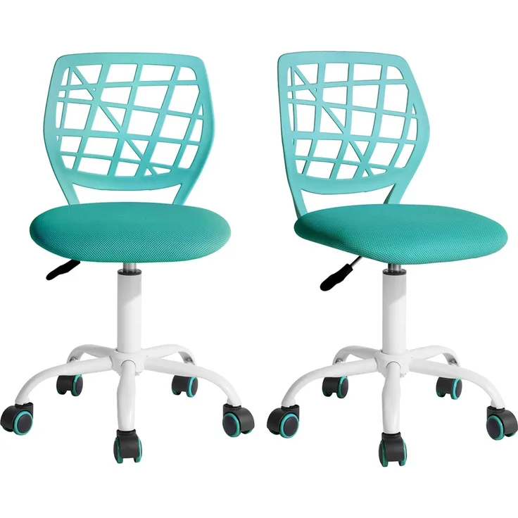FurnitureR 2 Stück farbenfroher Stuhl, moderner und Verstellbarer Computersitz, drehbar, ohne Armlehne, Bürostuhl für Kinder, Türkis, Metall, 38,5 x 40 x 75 cm – 87 cm