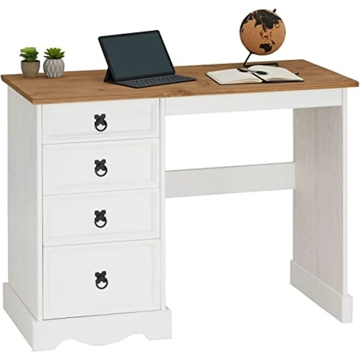 CARO-Möbel Schreibtisch CAMPO, Schreibtisch aus Kiefer Bürotisch mit Schubladen Massivholz Mexiko Lan – Bild 3