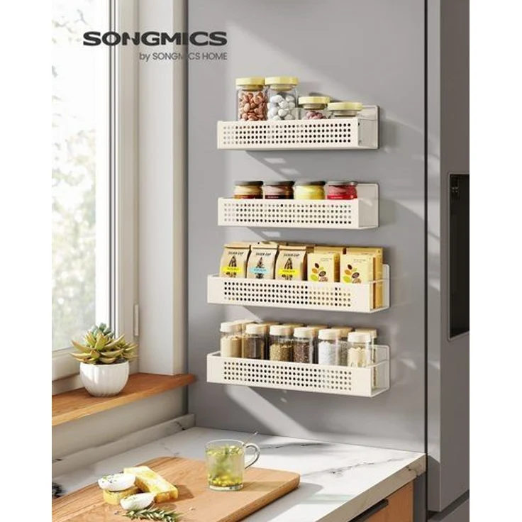 SONGMICS Gewürzregal magnetisch, 4er Set, 2 große und 2 kleine Regale, Gewürz-Organizer ohne Bohren, Magnetregal, für Küche, Kühlschrank, Mikrowelle, Waschmaschine – Bild 2