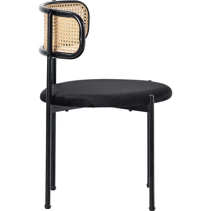 Merax Samt-Esszimmerstuhl (2 St), 2er Set Rattanstuhl Polsterstuhl Rattan-Freizeitstuhl, Wohnzimmerstuhl Samt mit Rückenlehne, Schwarz – Bild 6
