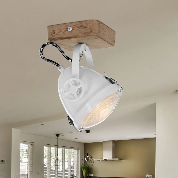 LED Deckenleuchte, Holz, weiß, Spot beweglich, H 18 cm – Bild 4