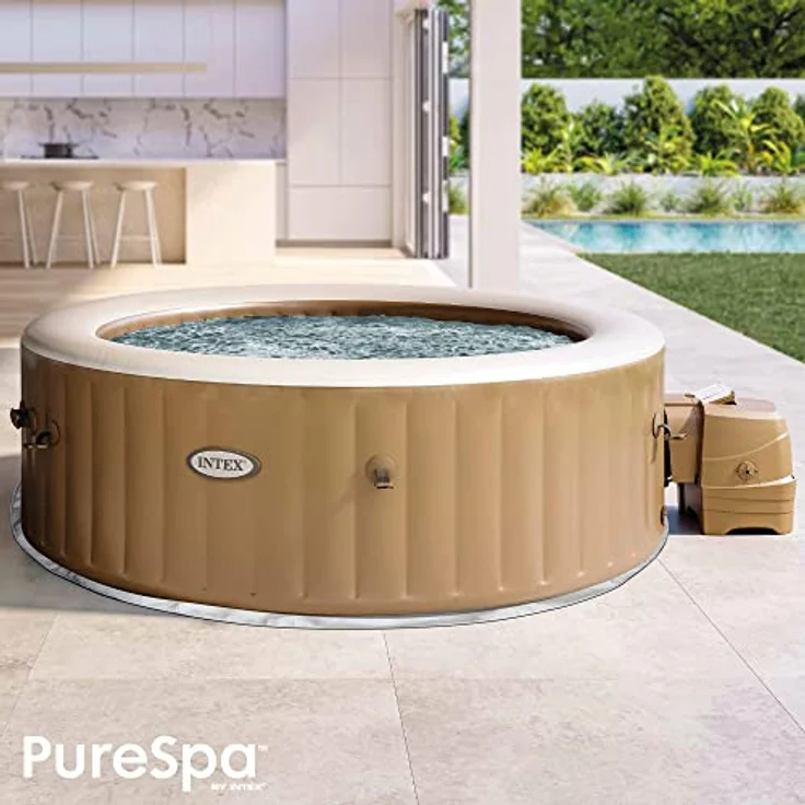 Intex PureSpa Bubble Massage, Aufblasbares Spa Ø196 x 71 cm, rund, braun, für 4 Personen, 795 l, 120 Luftdüsen, 2.200 W Heizung – Bild 2
