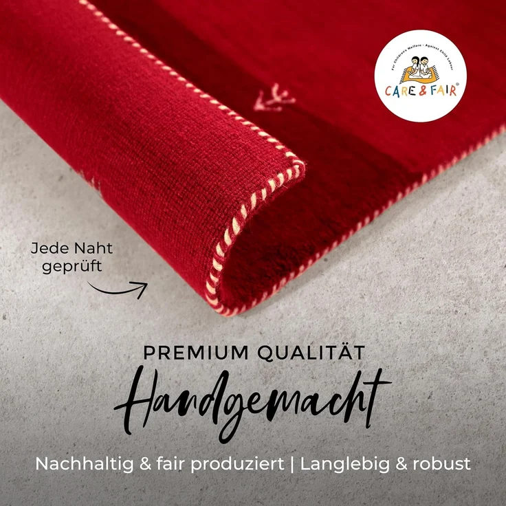 carpetfine 'Gabbeh Uni' Wollteppich, reine Wolle, Rot, 200x290 cm – Bild 3