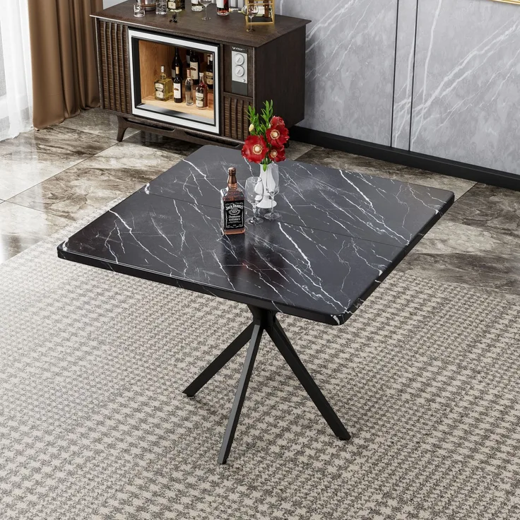 JARDJ Quadratischer Esstisch im Mid-Century-Modern-Stil für 4–6 Personen – platzsparend, geeignet für Küche, Esszimmer oder Büro (Schwarz)