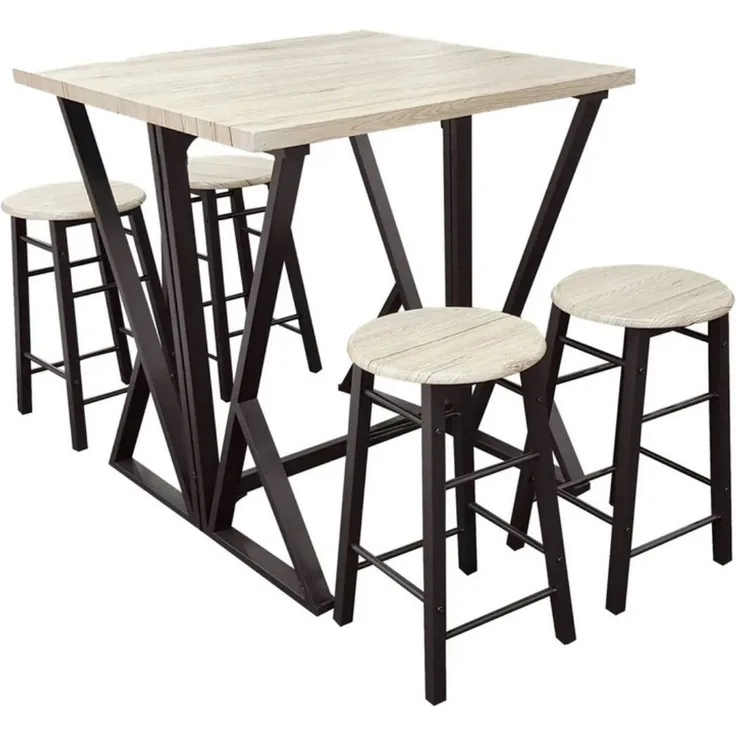 Calicosy Hochklappbarer hoher Tisch + 4 Hocker - DOCK - Helles Holz
