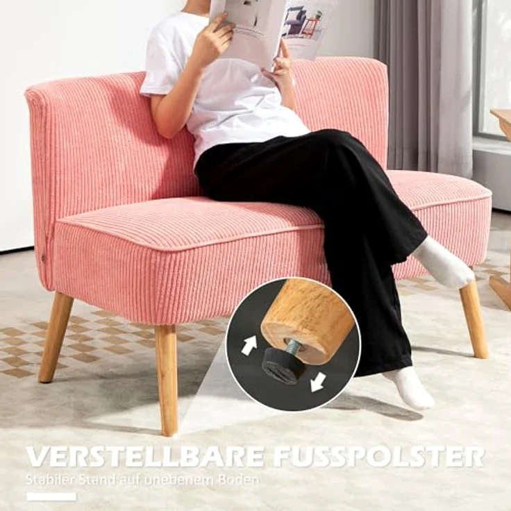HOMCOM 2-Sitzer Sofa, Rosa, Skandi Design mit pflegeleichtem Stoffbezug, 56.5x77x117 cm – Bild 7