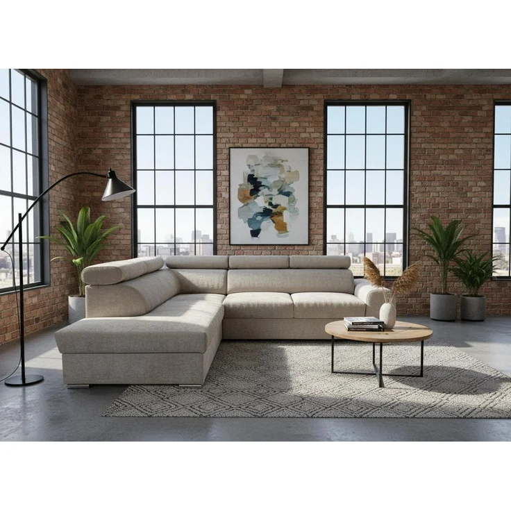 Wohnero24 Ecksofa PAVONE 4 208x263 cm – modernes Chenille Sofa Beige/Hellgrau mit Schlaffunktion 190x125 cm & Bettkasten, verstellbare Kopfstützen – Bild 3