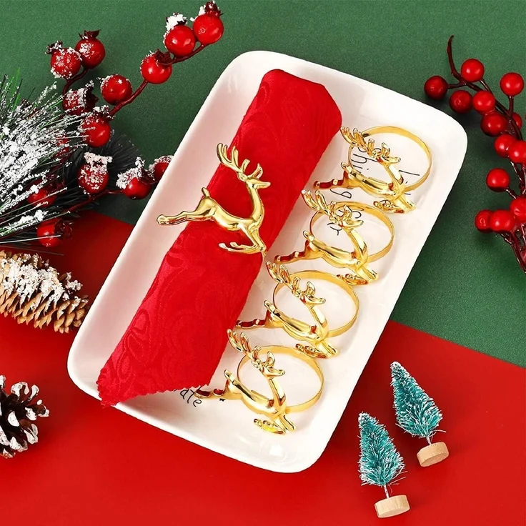 12 Stück Weihnachts Rentier Serviettenringe Gold Hirsch Tischdekoration – Bild 5