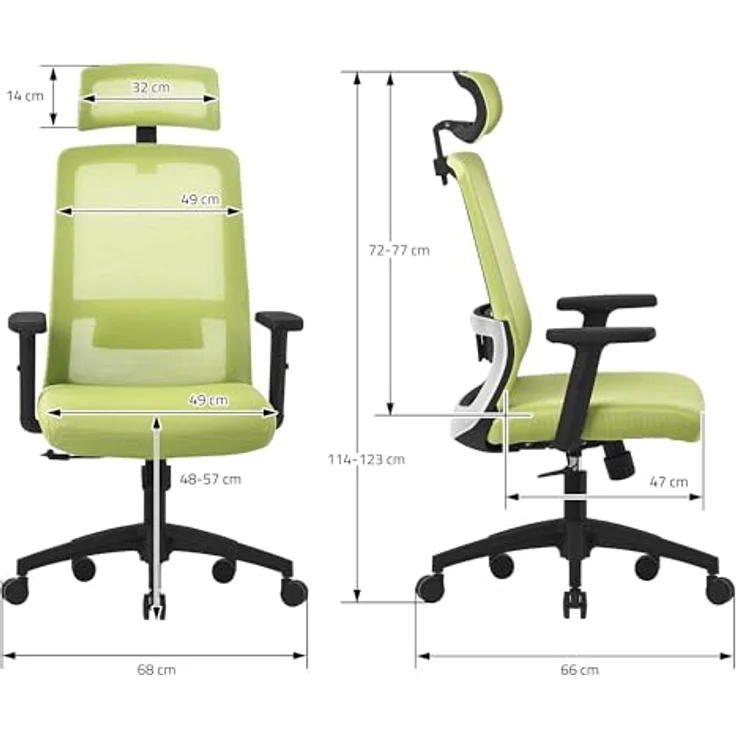 ML-DESIGN Drehstuhl, ergonomischer Schreibtischstuhl in Grün, höhenverstellbar, 66x123x68 cm, ideal für Arbeitszimmer – Bild 3