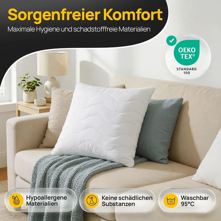 LILENO HOME Kopfkissen 40x40 (6er Set) – 95 °C waschbar, Oeko-Tex & Made in DE – Allergiker Kissen 40x40 für himmlischen Schlaf – Haut schmeichelndes & geruchsfreies Pillow – Bild 3