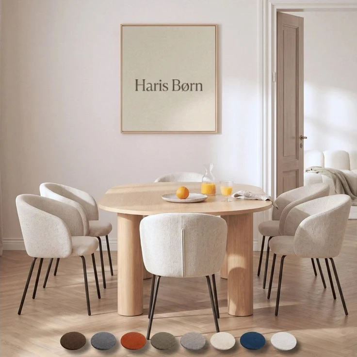 Haris Børn Esszimmerstuhl mit Armlehnen NØR - Hochwertige Polsterstühle für Esszimmer (Set, 8 St), Beige - Premium Esszimmer Stühle & Wohnzimmer Stühle – Bild 1