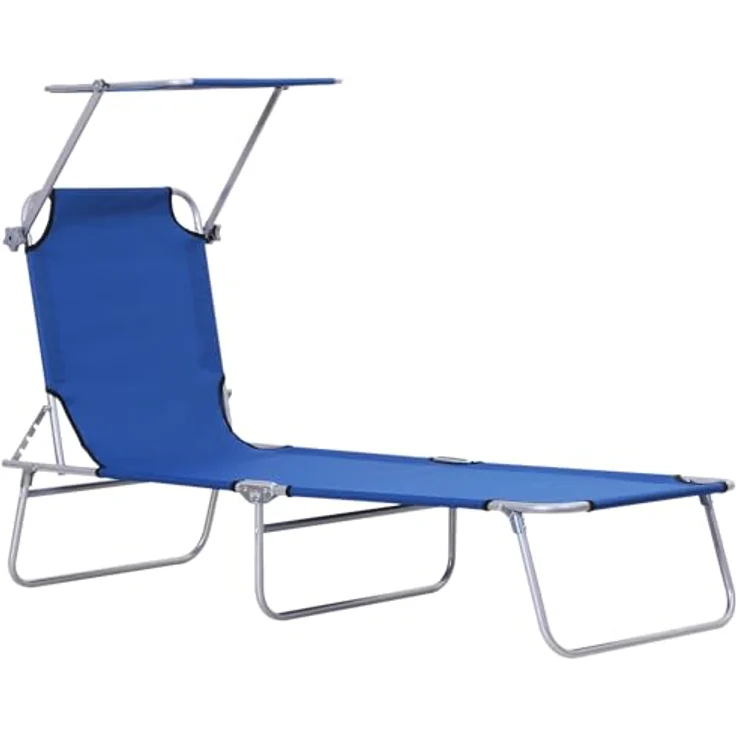Outsunny Sonnenliege Gartenliege Wellnessliege Strandliege klappbar mit Sonnenschutz Blau 187 x 58 x 36 cm – Bild 7