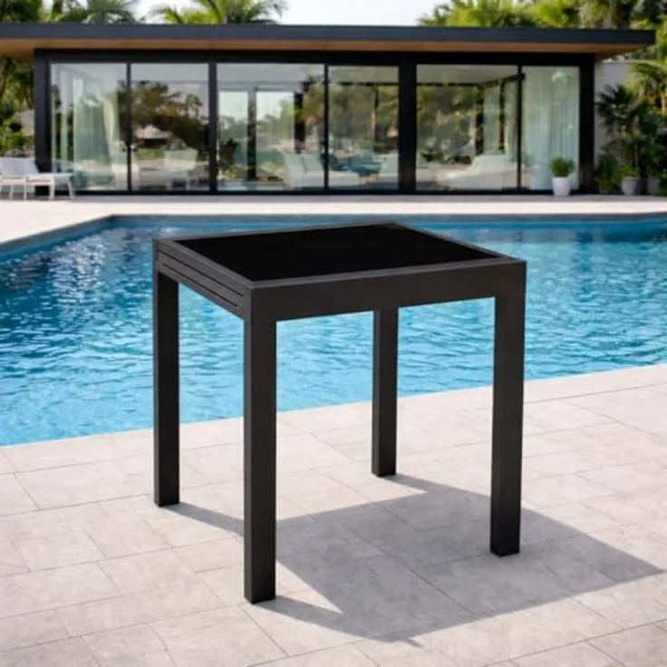 DEGAMO Balkontisch Ausziehtisch Torino aus Aluminium anthrazitgrau, Tischplatte Glas schwarz 65x65cm, ausziehbar auf 130cm, Höhe 75cm, Outdoor – Bild 2