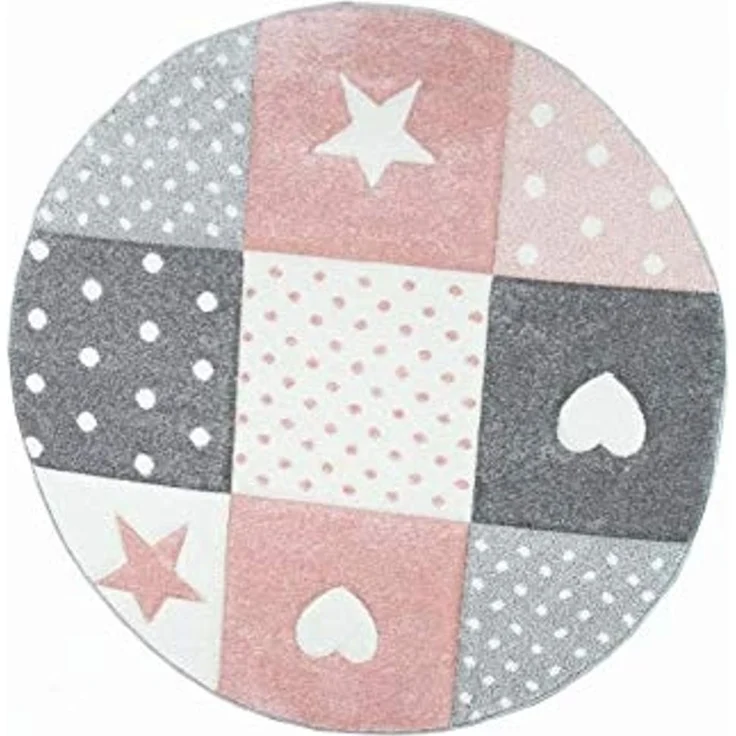 CARPETIA Kinderteppich Spielteppich Babyteppich Mädchen mit Herz Stern rosa Creme grau (120x170 cm) – Bild 3