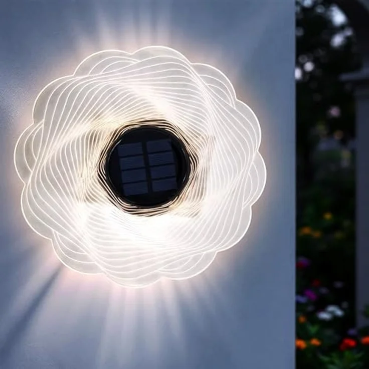 Spetebo LED Wandleuchte Solar Blume transparent - 18 cm, Solar betrieben, LED fest integriert, warm weiß, inklusive Erdspieß und Montagematerial – Bild 1