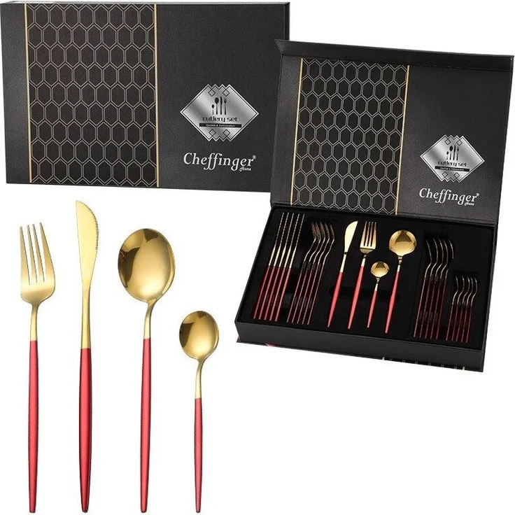 Premium Besteck-Set Rot/Gold 6 Personen 24-tlg Edelstahl Essbesteck CF-22130 – Bild 2