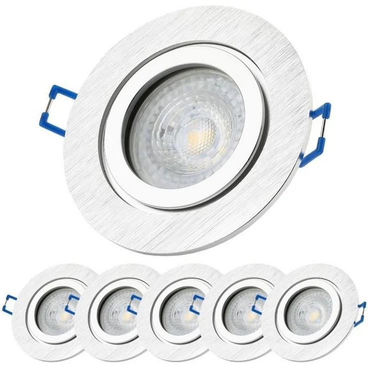 Sweet LED LED Einbaustrahler 6er Set IP44 Bad Aluminium GU10 7W LED Spots 230V Alu-gebürstet, Leuchtmittel wechselbar, 3000K - warmweiß, Deckenspots, Deckenstrahler, Einbauleuchten, spritzwassergeschützt – Bild 4