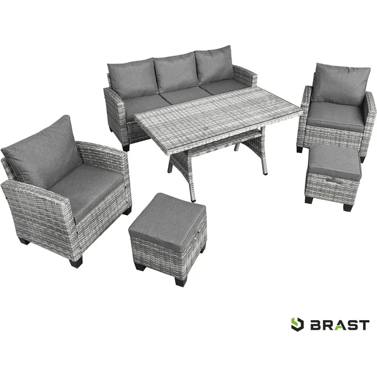 BRAST Gartenmöbel Set Delight Grau/Anthrazit bis zu 7 Personen inkl. extra Dicke Kissen Outdoor Loungemöbel Sitzgruppe Essgruppe Garnitur