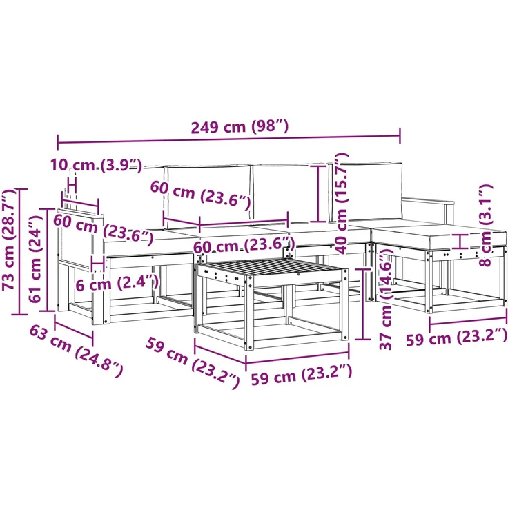 vidaXL Outdoor-Sofagarnitur 6 stk. 5-Sitzer Natur und Creme 3385146 – Bild 6