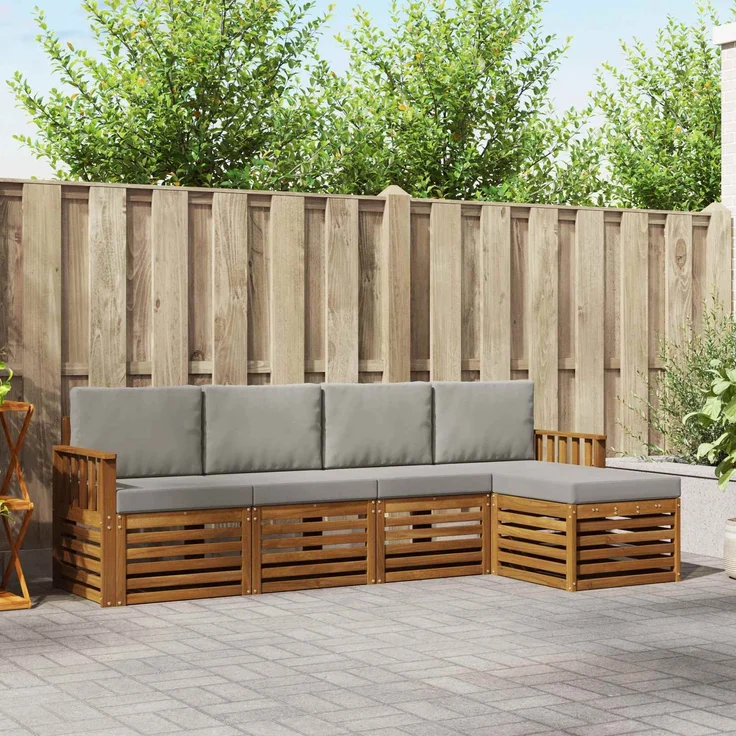 vidaXL Outdoor-Sofagarnitur 5 stk. 5-Sitzer Natur und Hellgrau 3374641 – Bild 1