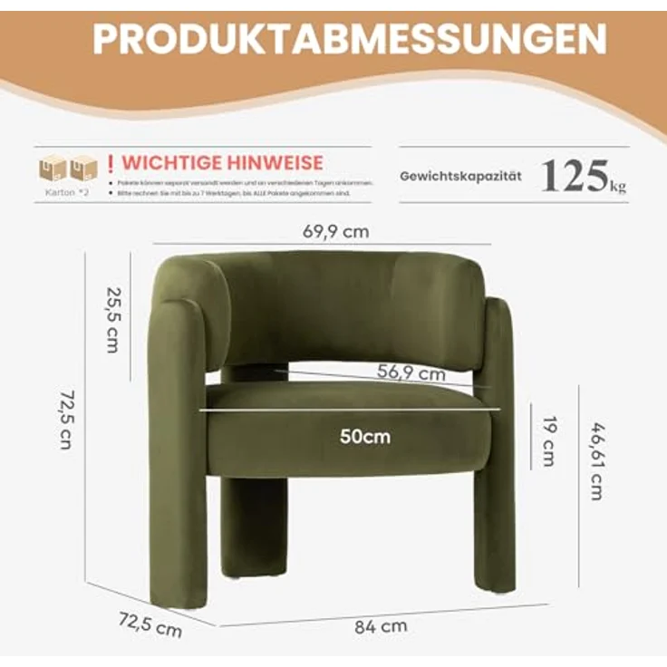 COLAMY Modern Velvet Ohrensessel 2er Set, Gepolsterter Sessel Wohnzimmer, Bequemer Runder loungesessel mit 3 Beinen für Wohnzimmer, Schlafzimmer, Leseecke, Grün – Bild 3