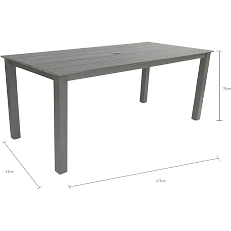 HIPS Outdoor Dining Table with Umbrella Hole, Rectangular Patio Table, Weather Resistant Dining Table for Backyard, Garden, Poolside (Carbon Grey) – Bild 3