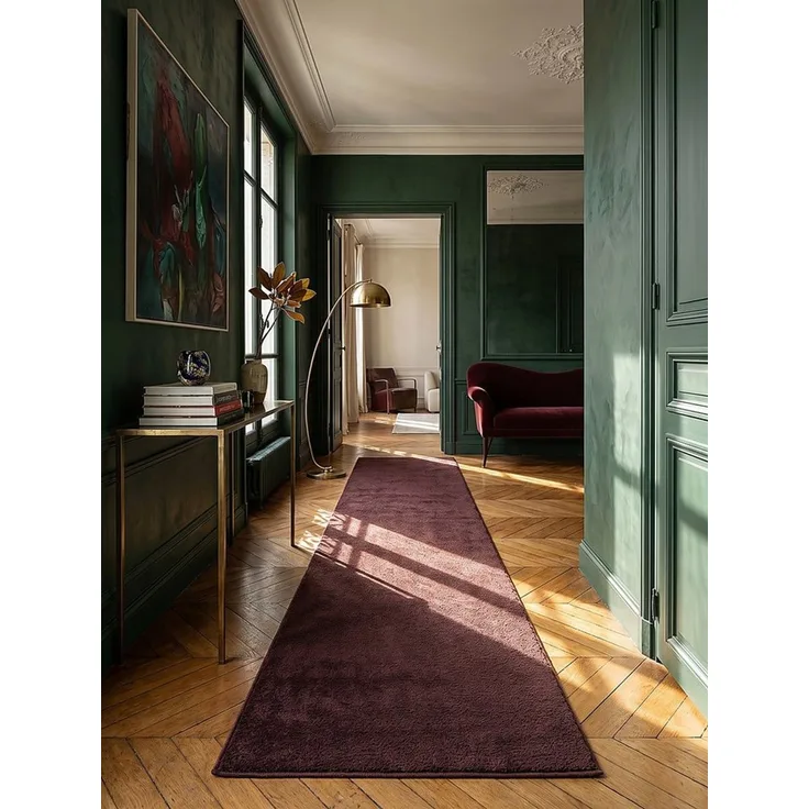KADIMA DESIGN Teppich ALDAN Teppichläufer Bordeauxrot 80x150 Uni Polyester Antirutsch, Läufer, Höhe: 18 mm, Trittschalldämmend, Strapazierfähig, Fußbodenheizung geeignet