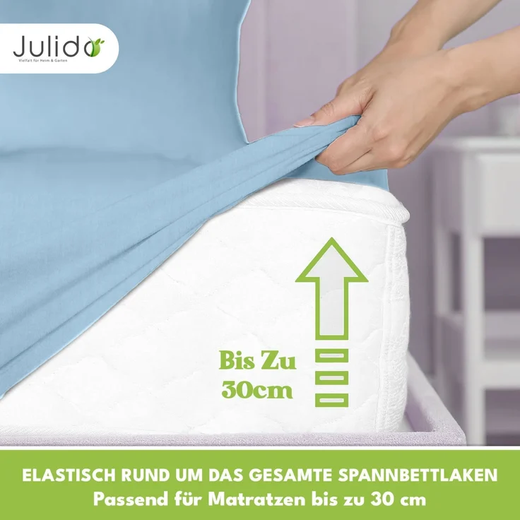 Jersey Spannbettlaken 180-200x200cm 100% Baumwolle Eisblau – Bild 3