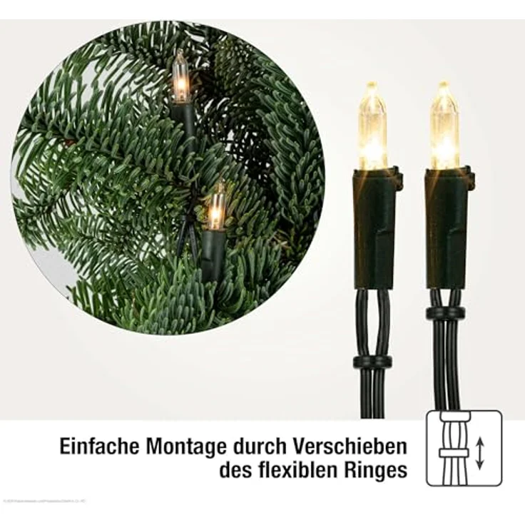 hellum Lichterkette innen mit 100 LEDs, Weihnachtsbaum Lichterkette warmweiß, 14,85m beleuchtet mit grünem Kabel, für innen mit Stecker 1,5m Zuleitung – Bild 5