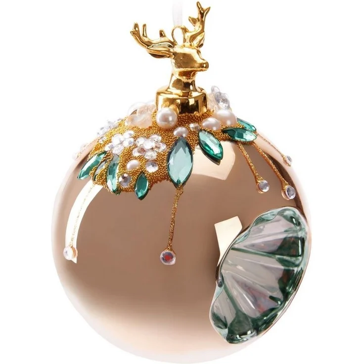 BRUBAKER Weihnachtsbaumkugel Premium Weihnachtskugel - Tiere mit Blumen - 10 cm Christbaumschmuck (1 St), Christbaumkugel aus Glas mit Perlen-Deko und Figur - Handdekoriert – Bild 5