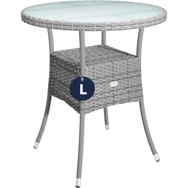 Casaria Gartentisch Ø 60 cm, Ø60cm Rund Glasplatte 80kg Belastbarkeit Wetterfest Stabil Outdoor