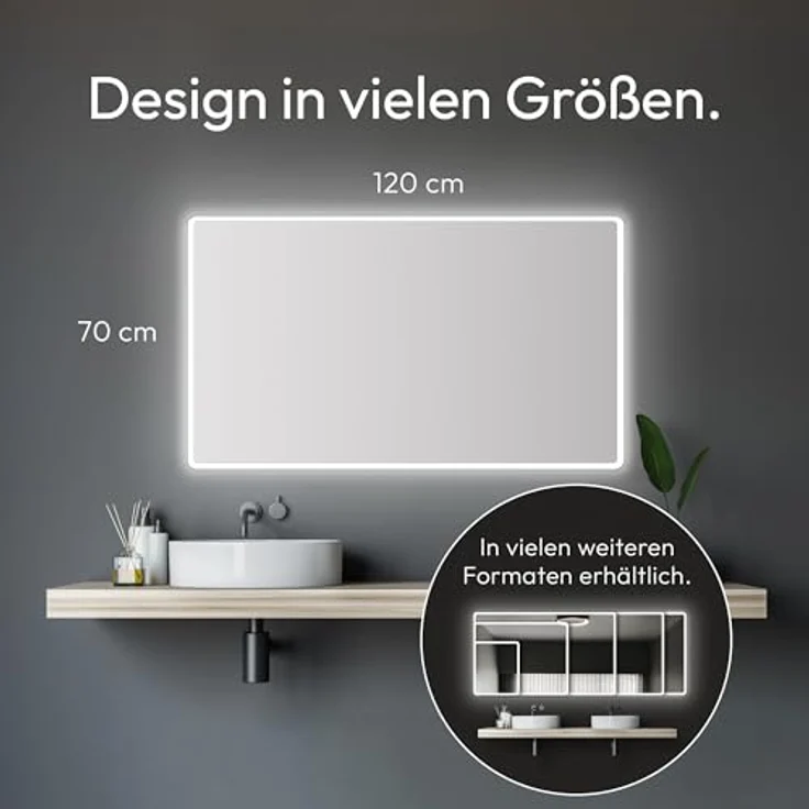 Talos Moon Badspiegel mit Beleuchtung 120x70 cm, feuchtwassergeeignet mit Aluminiumrahmen, Lichtfarbe Neutralweiß, einfache Montage – Bild 4