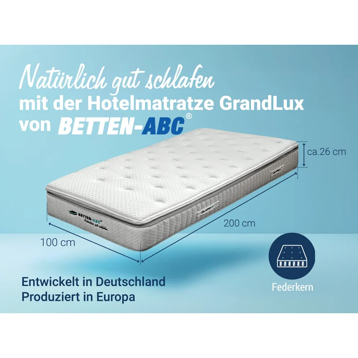 Betten-ABC Hotelmatratze GrandLux - mittelfeste Taschenfederkernmatratze mit Klimafaserbezug, Größe: 100x200 cm – Bild 2
