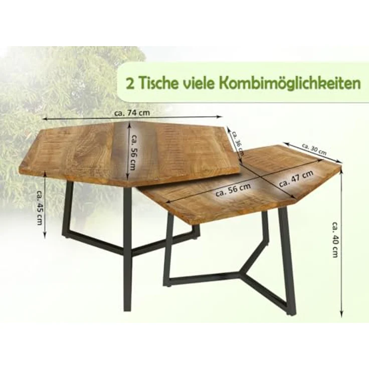 Amagohome Couchtisch Couchtisch Set 2 Stück Wohnzimmer Beistelltisch Satztisch Gestell Meta – Bild 4