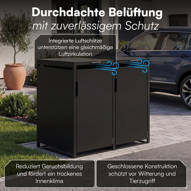 STEELSØN 'Thoria' Mülltonnenbox 2er je 240 Liter, graphitschwarz, Mülltonnenverkleidung aus Stahl, wetterfest, 116x80x134 cm, Müllbox für 2 Tonnen – Bild 7