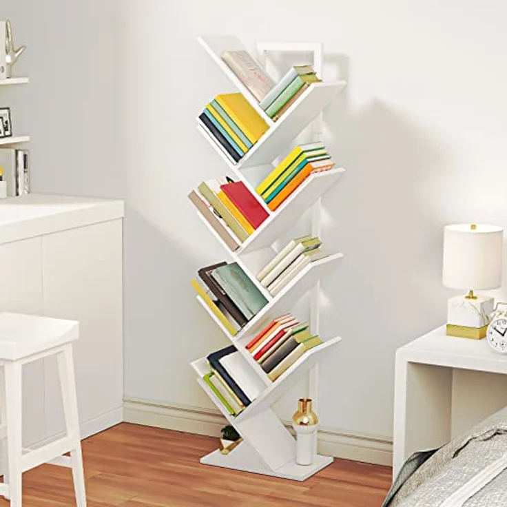 HOOBRO Bücherregal, Standregal in Baumform, bodenstehendes Bücherregal mit 9 Ebenen, Bücherregal für das Heimbüro, zur Aufbewahrung von Büchern, CDs, stark und stabil, für Wohnzimmer, Weiß EWT08SJ01G1 – Bild 6