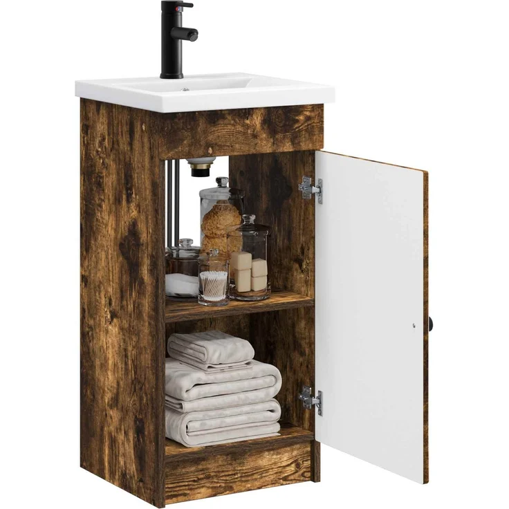 vidaXL Badezimmerschrank mit Waschbecken Geräucherte Eiche 890059 – Bild 2
